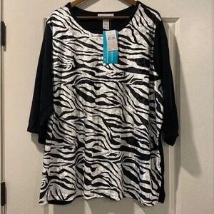 Cathy‎ Daniels Sweater Womens 3XL Black White Zebra Print Black Granny Core NWT